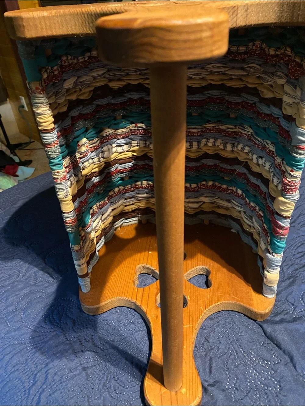 Vintage Handmade Wooden Rag Basket Magazine Rack Heart Cutouts Farmhouse
